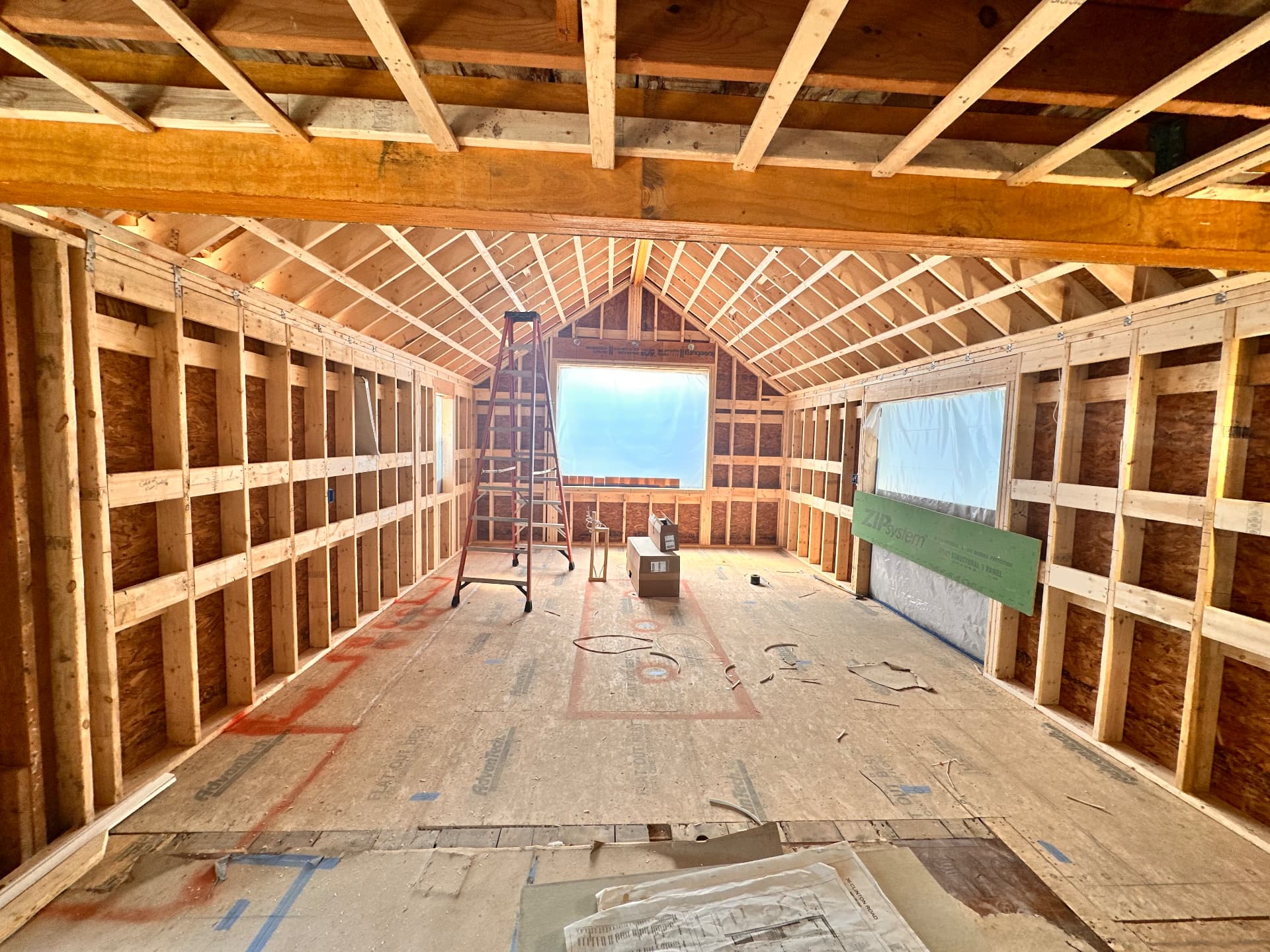 Interior framing of the vaulted addition before insulation