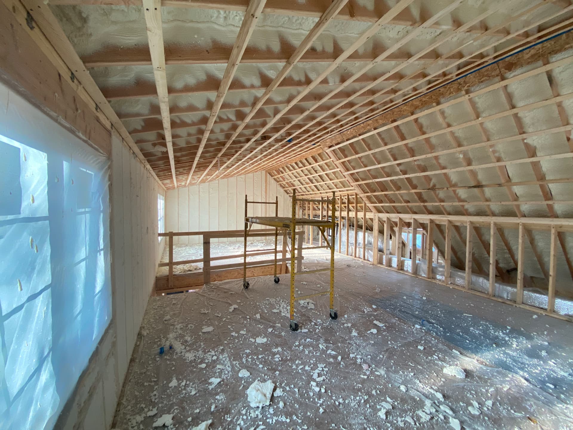 New second-story interior framed and spray-foam insulated