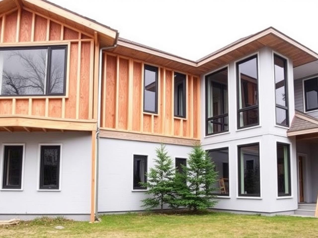 Framed second-story residential addition with new window openings